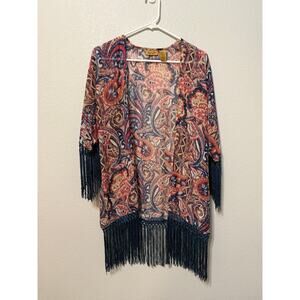 Wrangler Paisley Print‎ Kimono Shawl Top Fringe  Boho Country Size S